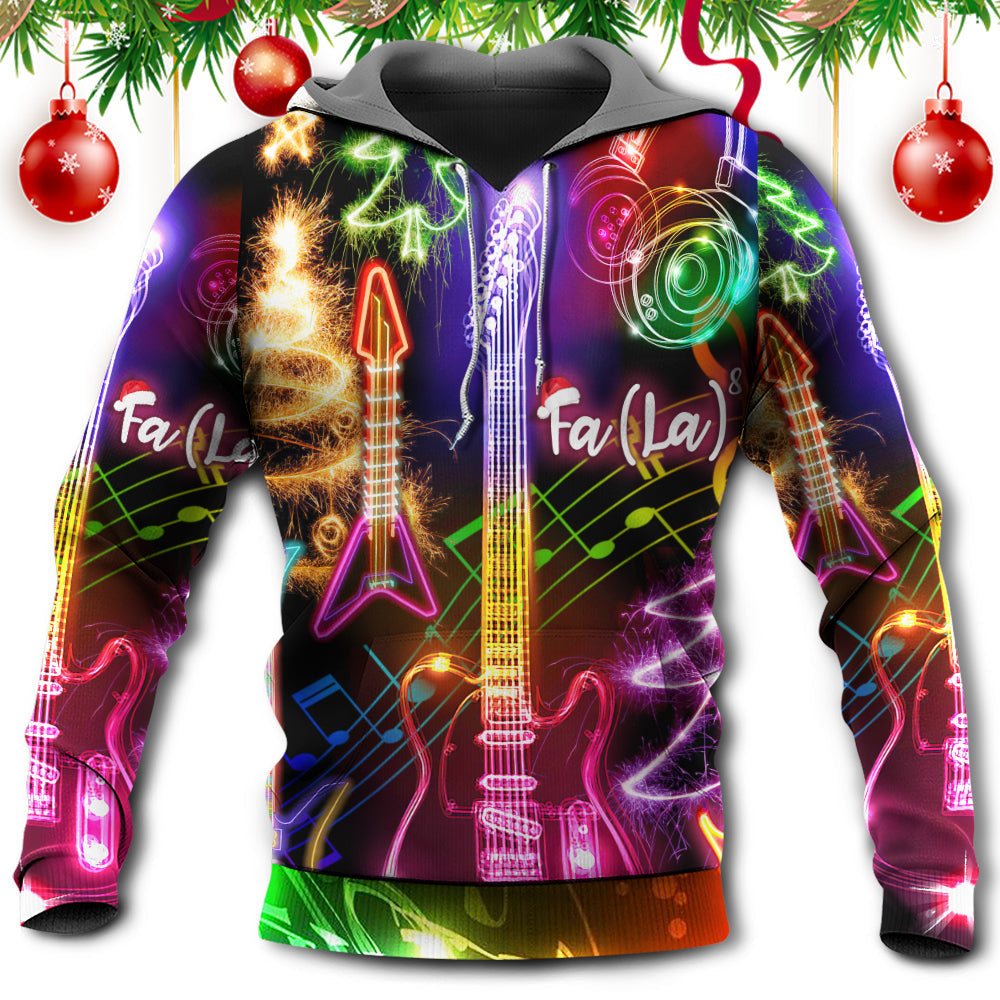 Christmas Guitar Tree Happy Glow Light Art – 3D Hoodie