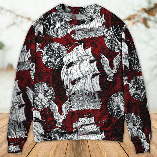 Vintage Sailing Ship Anchor Sea Life – Sweater - Ugly Christmas Sweater