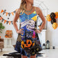 Halloween Black Cat Starry Night Funny – Women's Summer Sleeveless V-Neck Camisole Dress