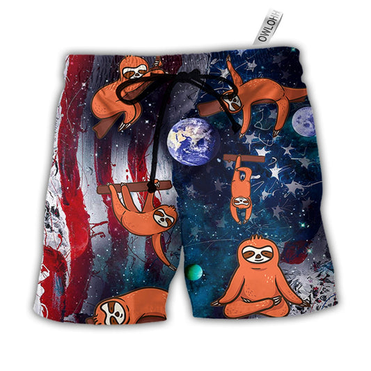 Beach Short / Adults / S Yoga Independence Day Sloth Cute - Beach Short - Owls Matrix LTD