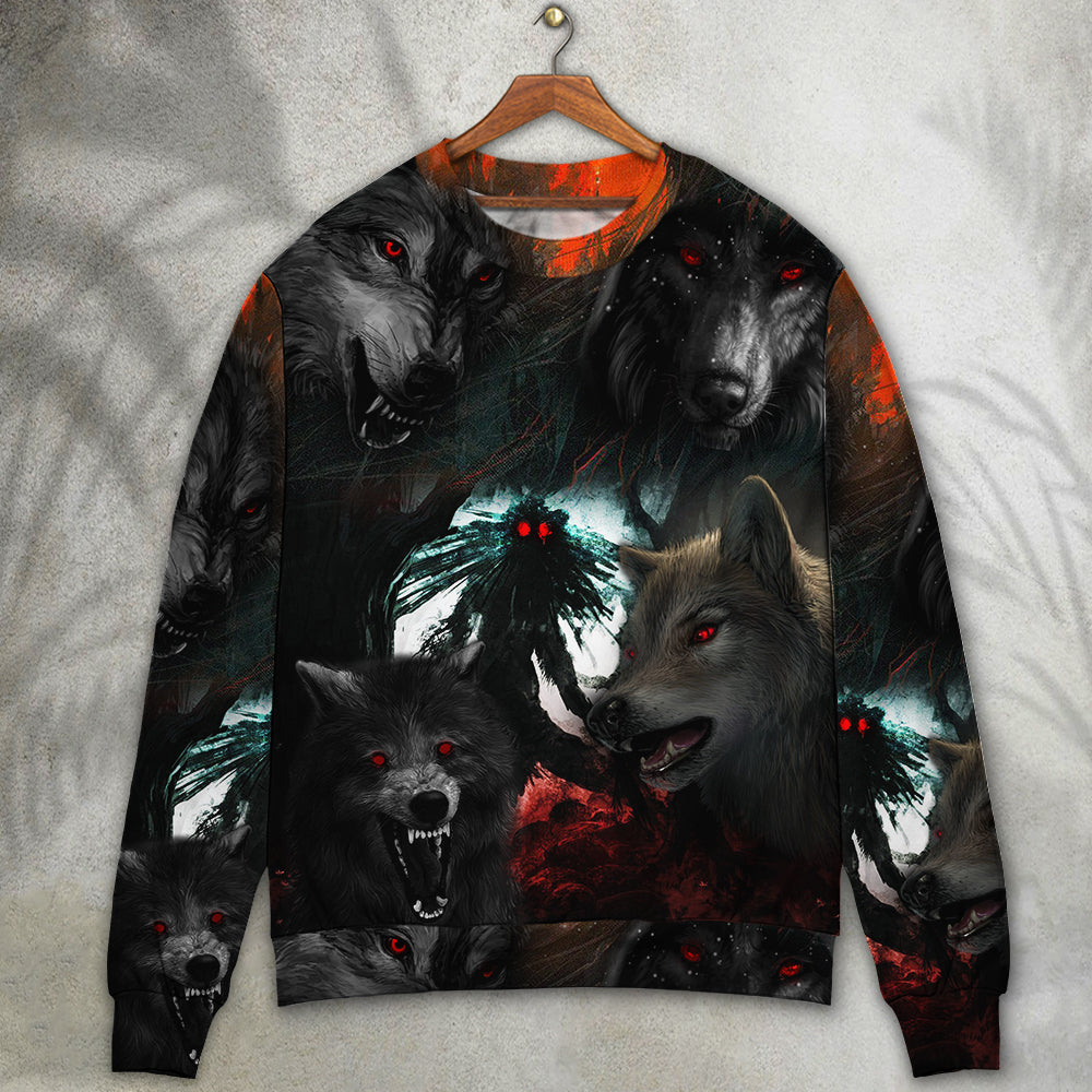 Halloween Black Wolf Night Art – Sweater - Ugly Christmas Sweater