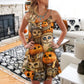 Halloween Owl Pumpkin Pattern – Women's Summer Sleeveless V-Neck Camisole Dress