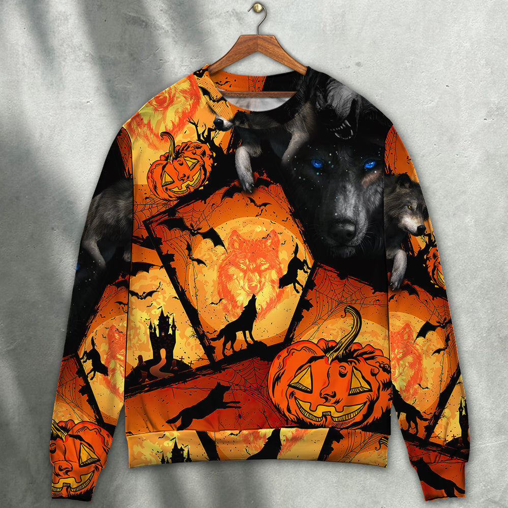 Halloween Wolf Pumpkin Fantasy Art – Sweater - Ugly Christmas Sweater