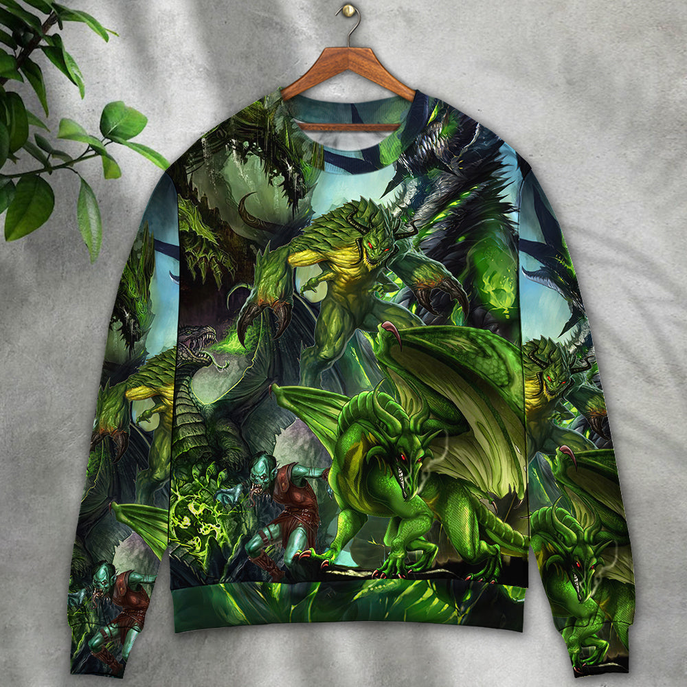 Green Dragon Skull Fantasy Art – Sweater - Ugly Christmas Sweater