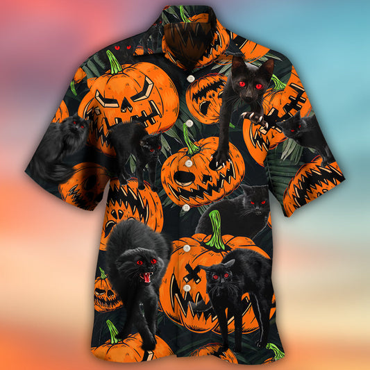 Halloween Black Cat Pumpkin Tropical Scare – Hawaiian Shirt