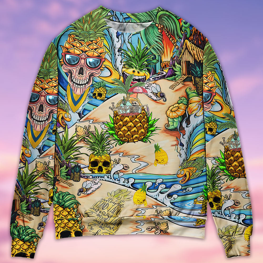 Pineapple Skull Tropical Art – Sweater - Ugly Christmas Sweater