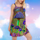 Hippie Mushroom Love Colors – Women's Summer Sleeveless V-Neck Camisole Dress