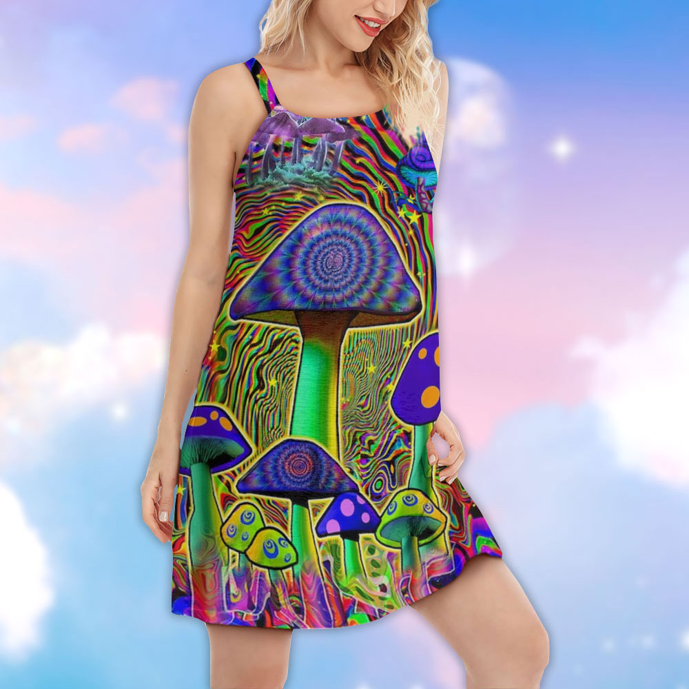 Hippie Mushroom Love Colors – Women's Summer Sleeveless V-Neck Camisole Dress