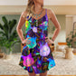 Space Cat Evolution Style – Women's Summer Sleeveless V-Neck Camisole Dress