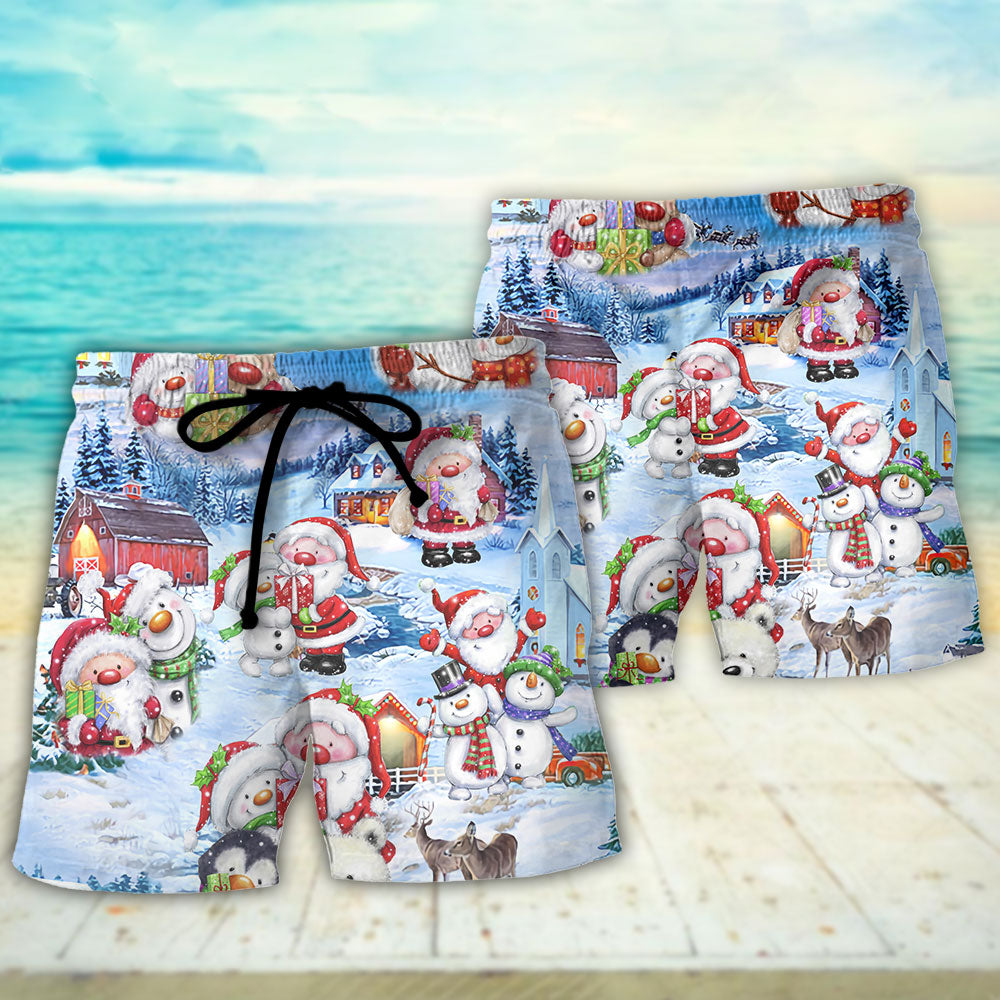 Santa And Snowman Christmas Celebration – Beach Short