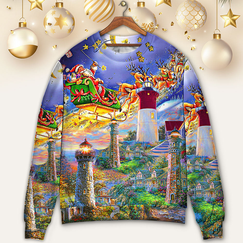 Lighthouse Christmas Santa Home Is The Light – Sweater - Ugly Christmas Sweater