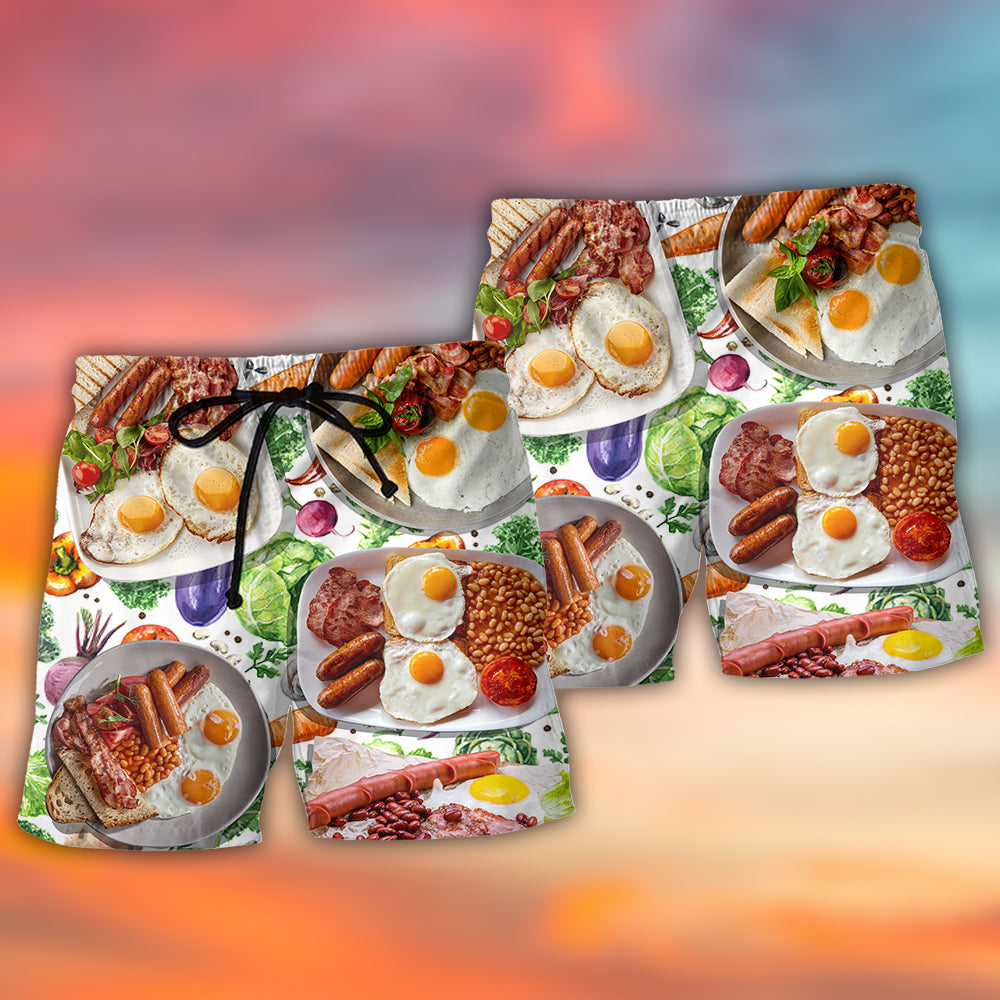 Breakfast Sausage Food Illustration Art – Beach Short
