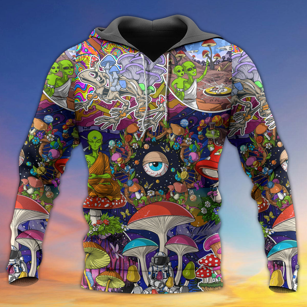 Hippie Mushroom Alien Colorful Art – 3D Hoodie