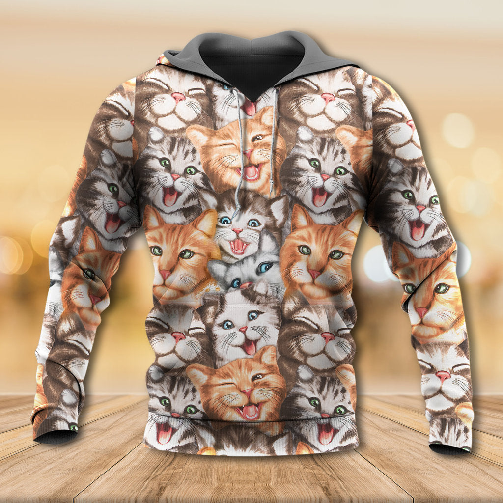 Cute Funny Cat Happy Life Art – 3D Hoodie
