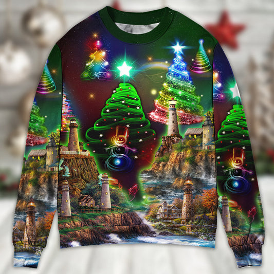 Lighthouse Merry Christmas Happy Style – Sweater - Ugly Christmas Sweater