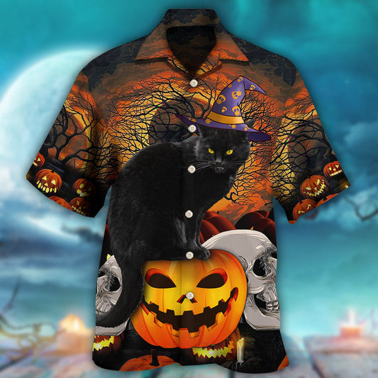 Halloween Black Cat And Pumpkin Scary - Hawaiian Shirt
