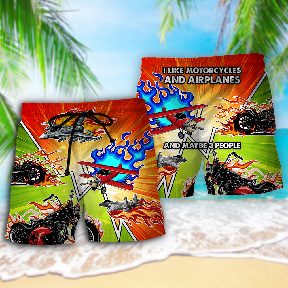 Motorcycle I Like Motorcycles And Airplanes - Beach Short - Owls Matrix LTD