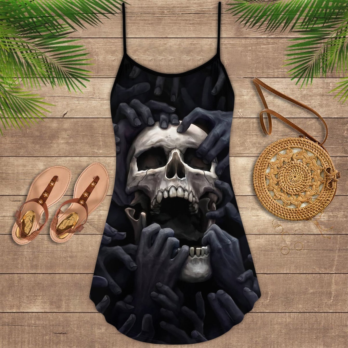 Skull Dark Love Style – Women's Summer Sleeveless V-Neck Camisole Dress