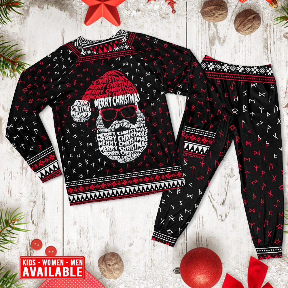 Christmas Santa Claus Retro Viking Pattern - Pajamas Long Sleeve - Owls Matrix LTD