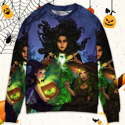 Halloween Witch Ghost Dark Forest Art – Sweater - Ugly Christmas Sweater