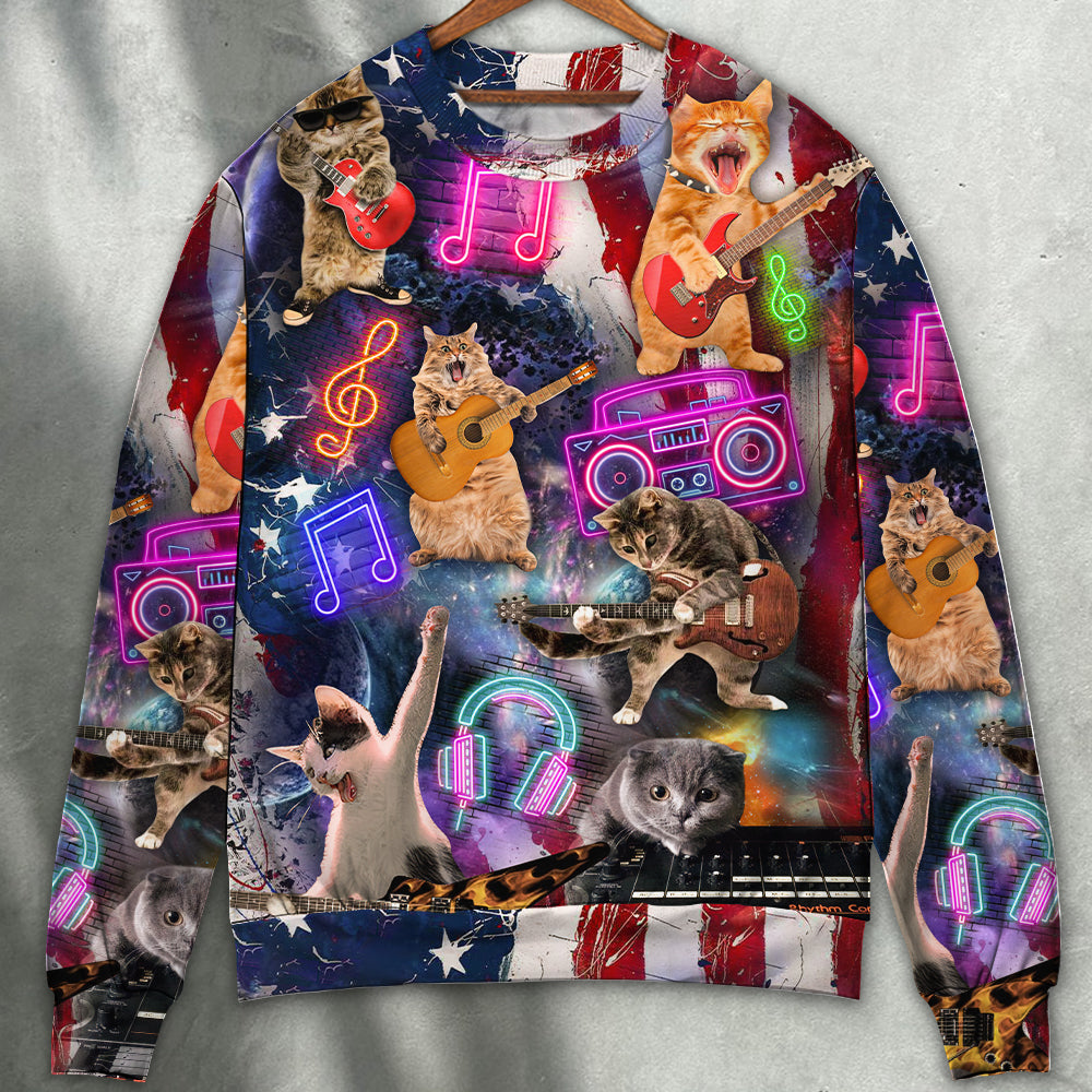 Cat Rocker Independence Day Style – Sweater - Ugly Christmas Sweater