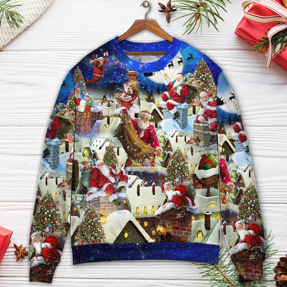 Christmas Rooftop Santa Busy Night – Sweater - Ugly Christmas Sweater
