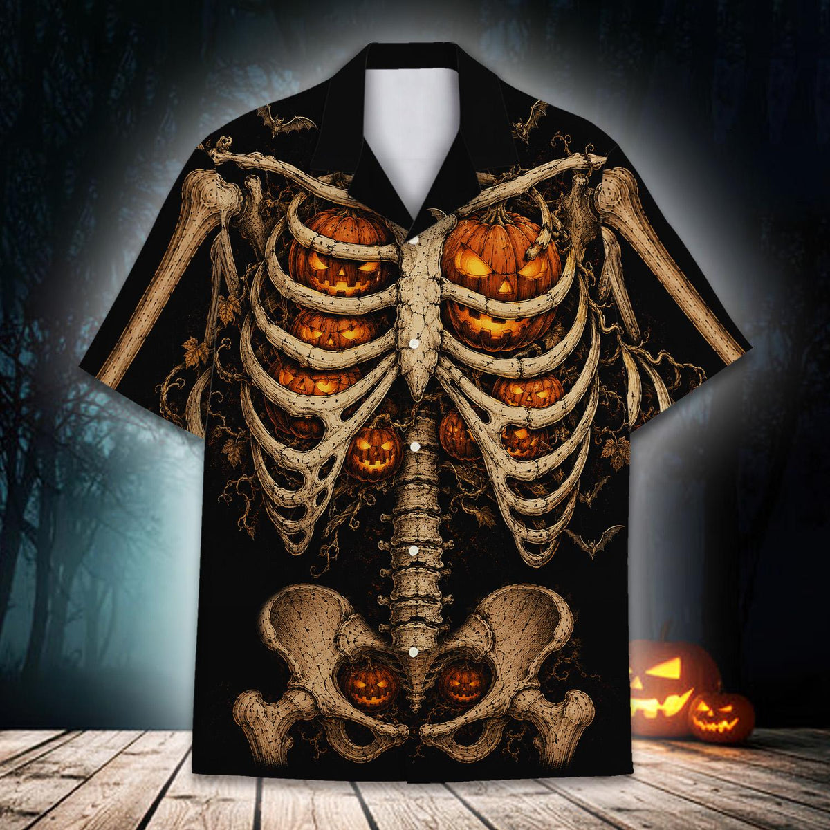 Spooky Skeleton Pumpkin Ribcage Gothic Halloween – Hawaiian Shirt