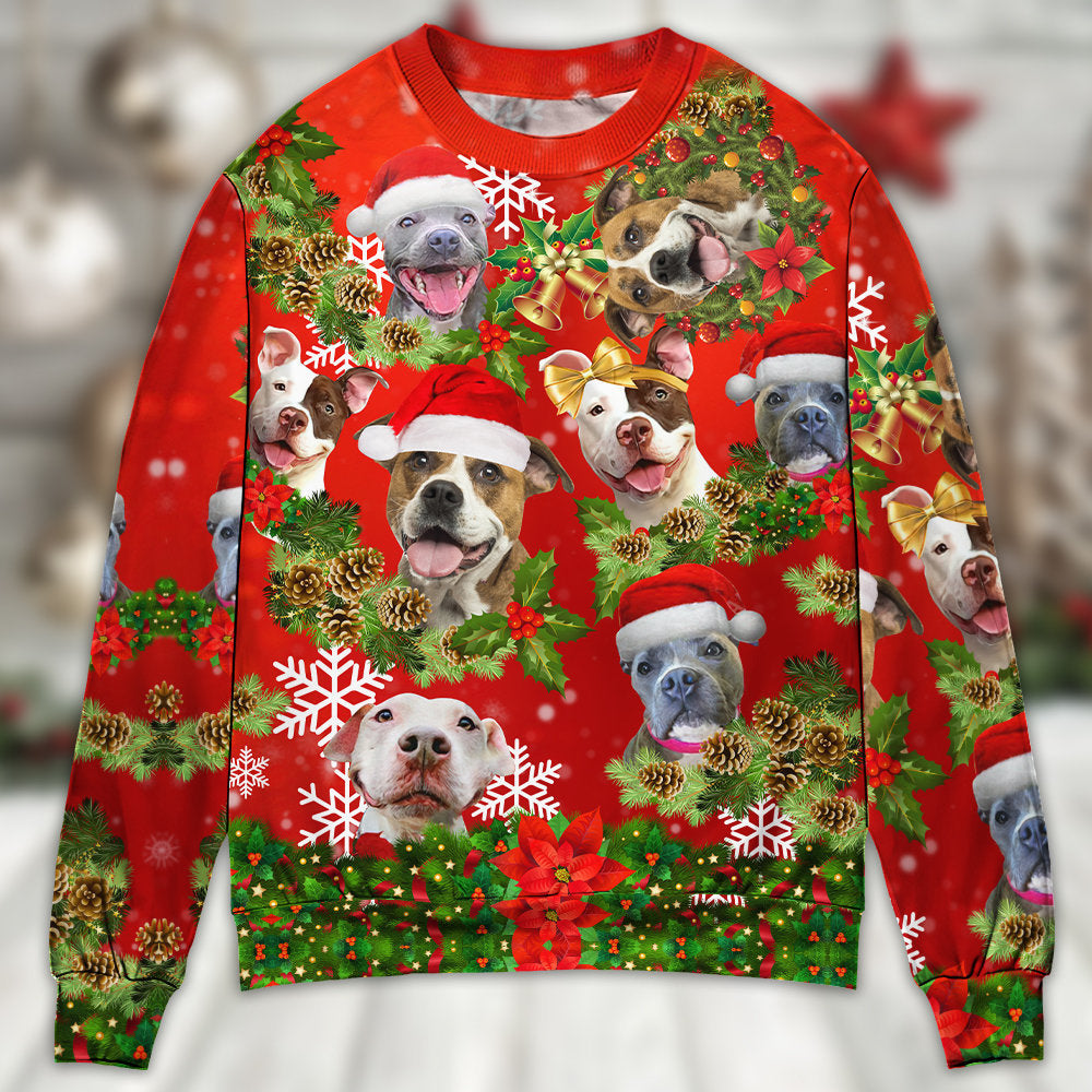 Pitbull Christmas Dogs Are Family – Sweater - Ugly Christmas Sweater