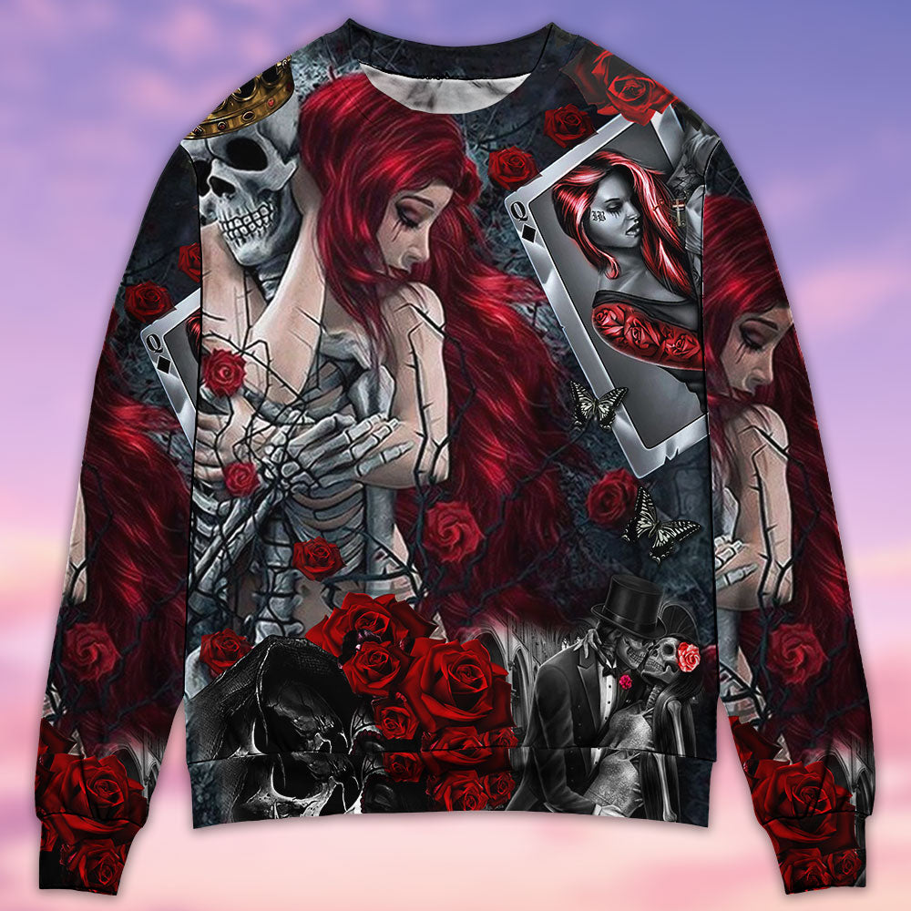 Skull Love Is Life Rose Art – Sweater - Ugly Christmas Sweater