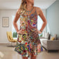 Colorful Cat Art Lover – Women's Summer Sleeveless V-Neck Camisole Dress