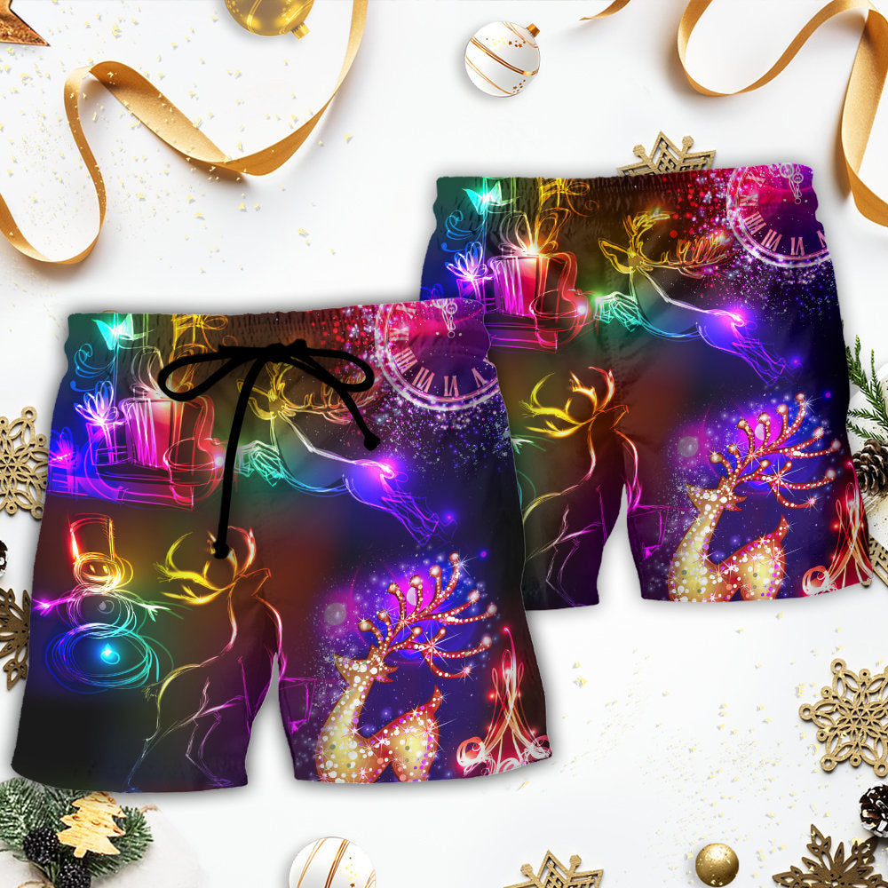 Christmas Reindeer Neon Bright Lights – Beach Short