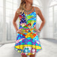 Hippie Frog Mushroom Colorful Peace – Women's Summer Sleeveless V-Neck Camisole Dress