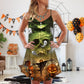 Halloween Crazy Pumpkin Ghost – Women's Summer Sleeveless V-Neck Camisole Dress