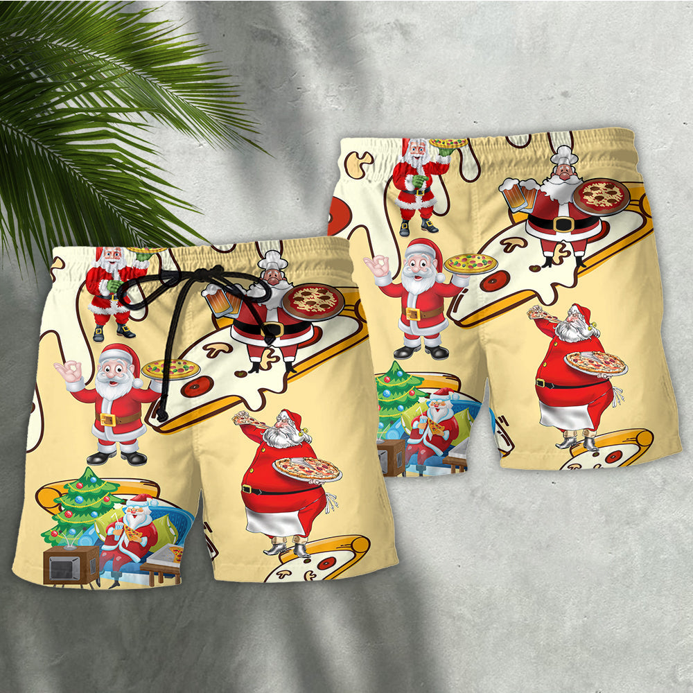 Christmas Santa Pizza Fun Art – Beach Short