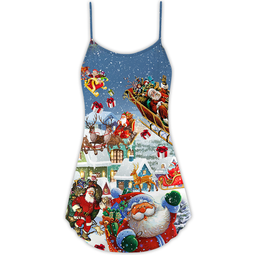 Christmas Say Hi From Santa Sleigh – Women's Summer Sleeveless V-Neck Camisole Dress