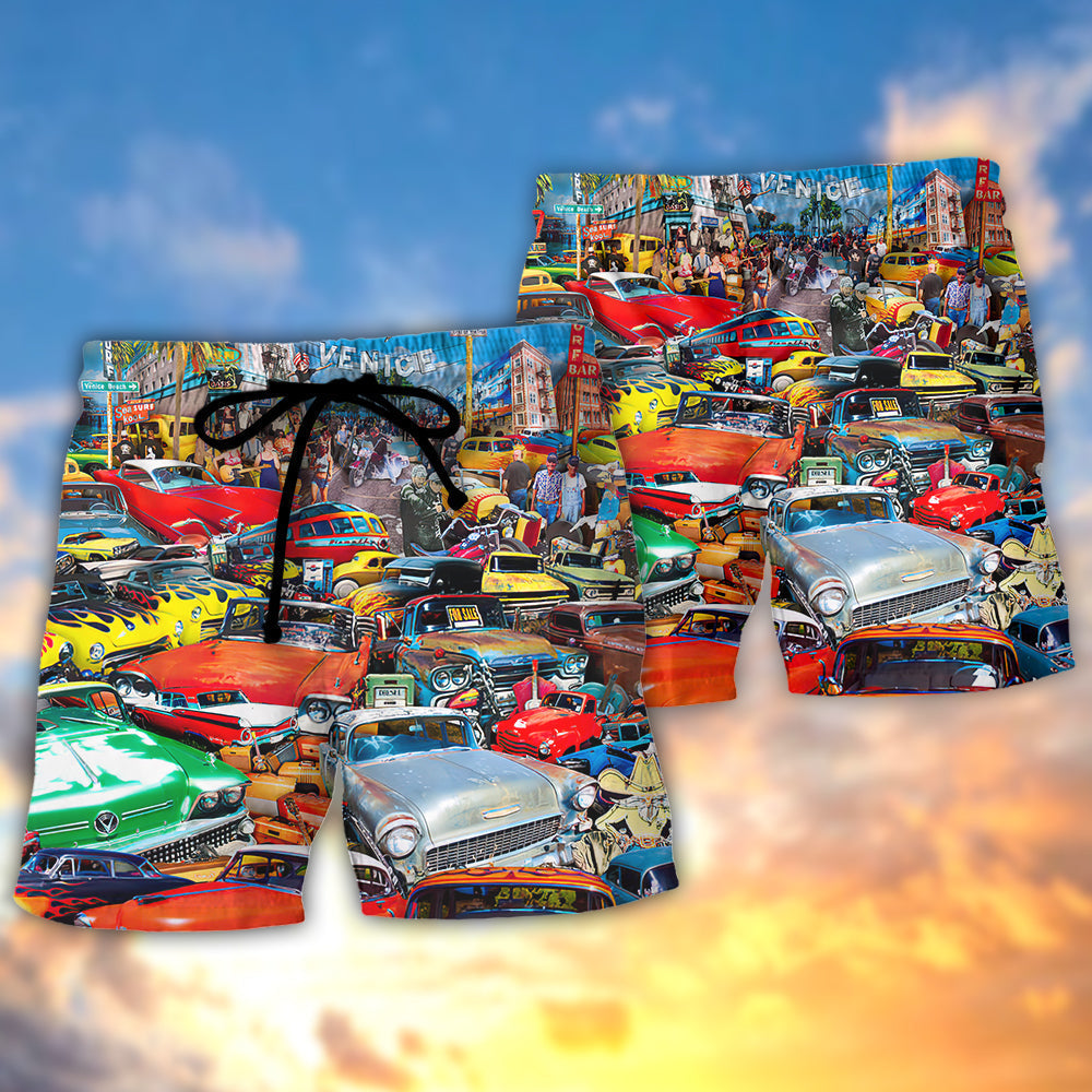 Retro Car Guitar Palm Trees – Beach Short