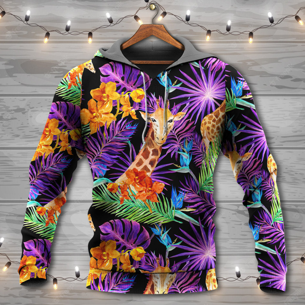 Giraffe Tropical Leaf Colorful Style - Hoodie