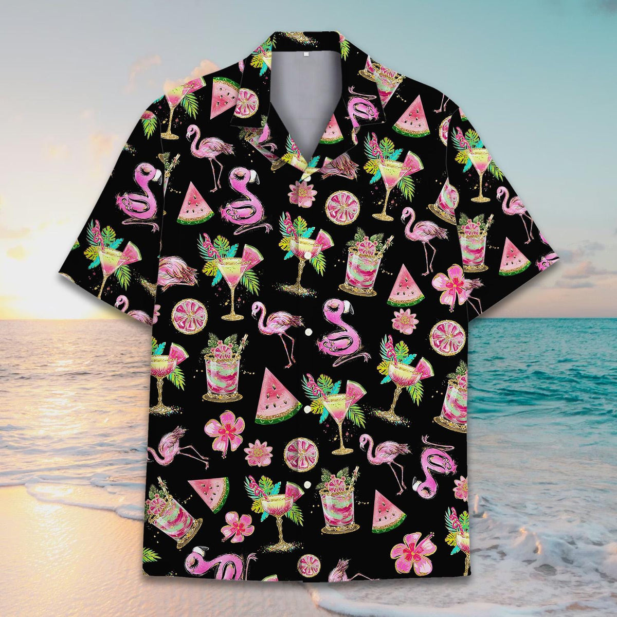 Pink Flamingo Tropical Fruit Cocktail Floral – Hawaiian Shirt