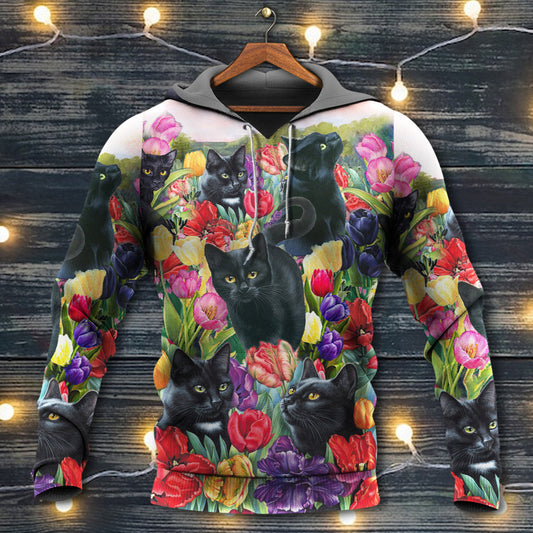 Black Cat Floral Colorful Love - 3D Hoodie