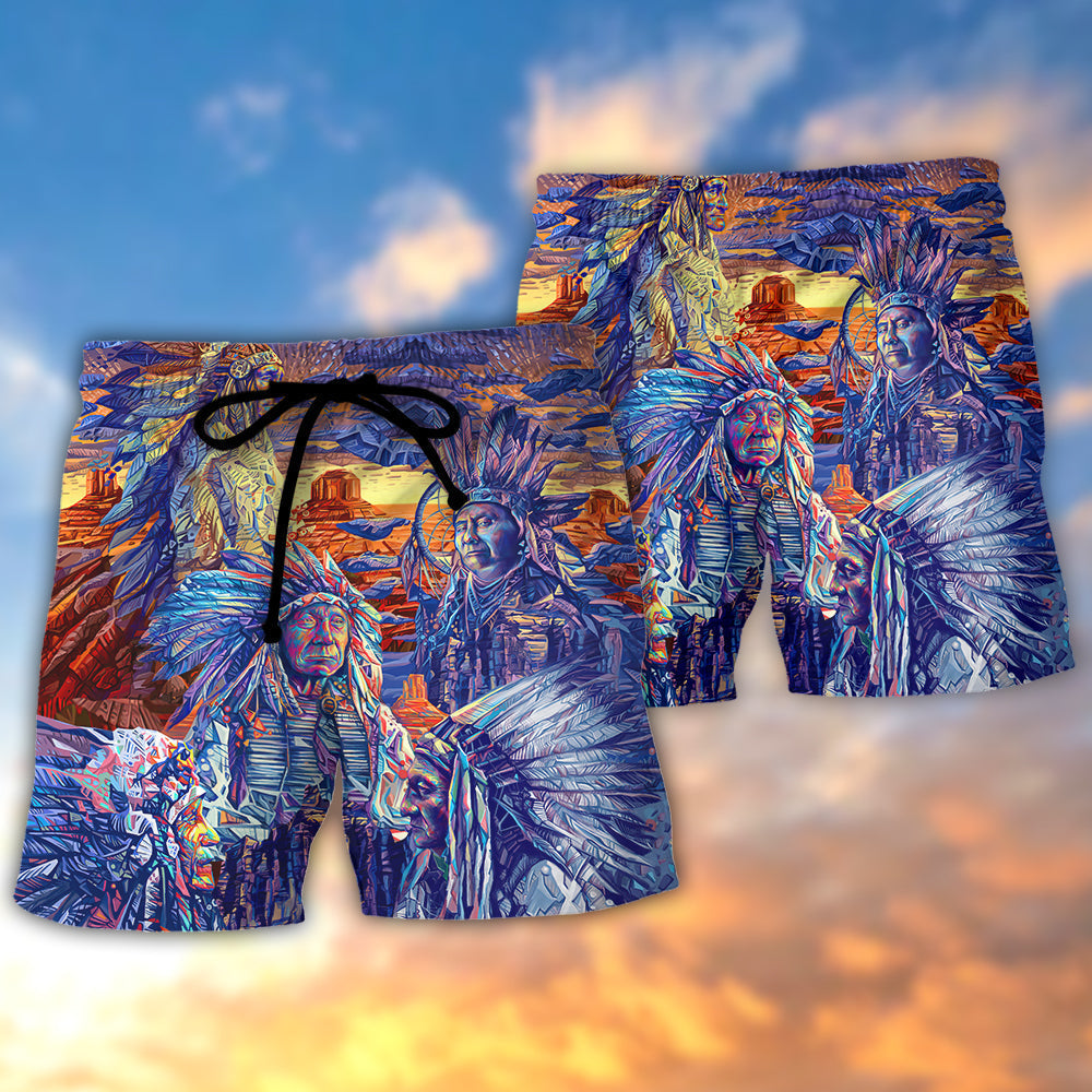 Native American Chief Respect Nature - Beach Short - Owls Matrix LTD