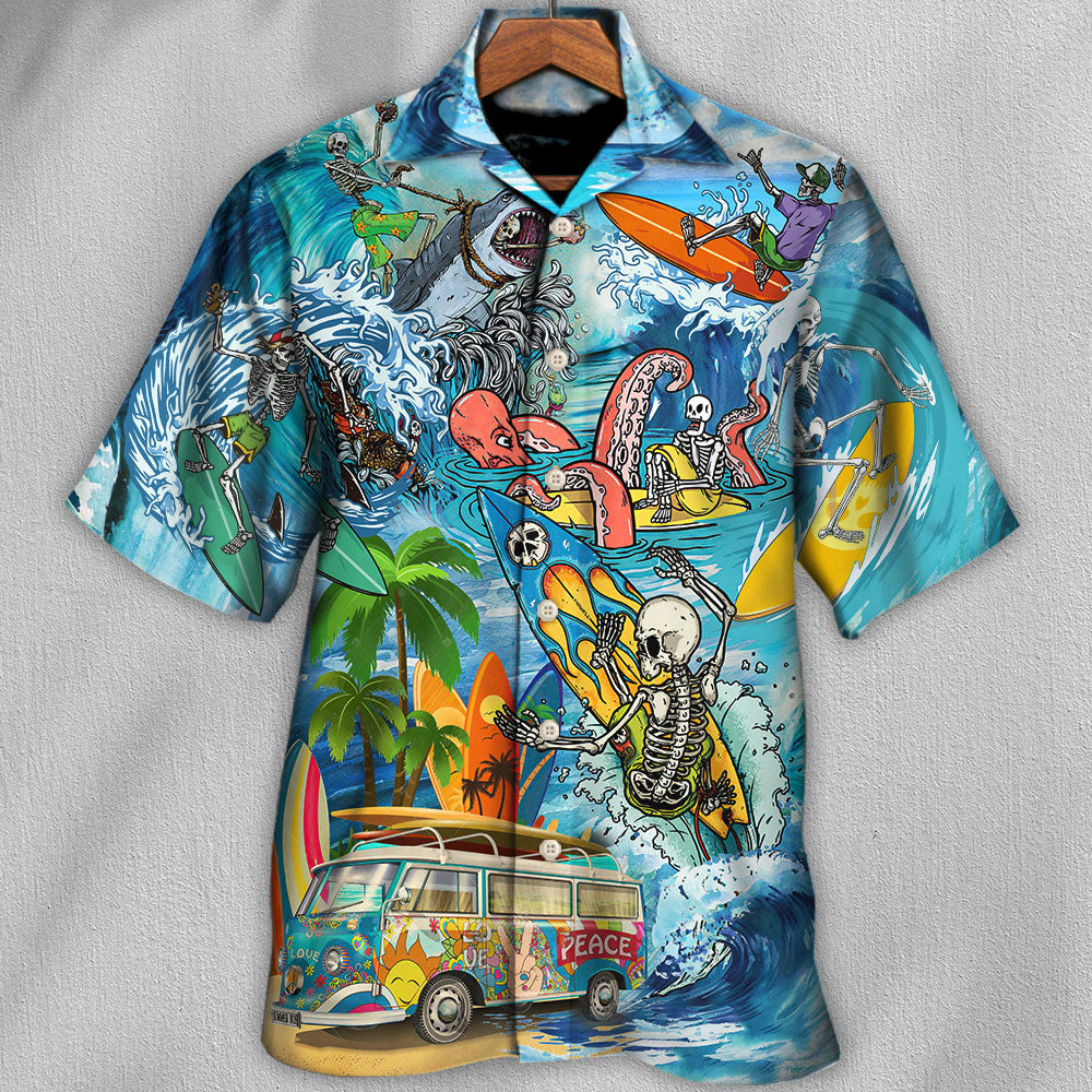 Hippie Live To Surf Skull Vintage Style - Hawaiian Shirt
