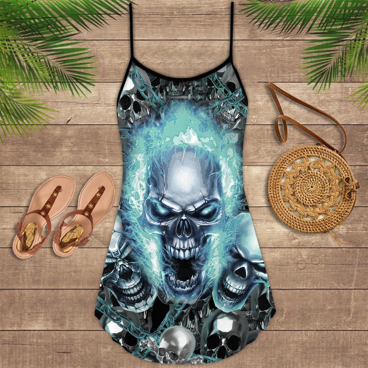 Skull Love Is Life – Women's Summer Sleeveless V-Neck Camisole Dress