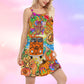 Hippie Pumpkin Bus Colorful – Women's Summer Sleeveless V-Neck Camisole Dress