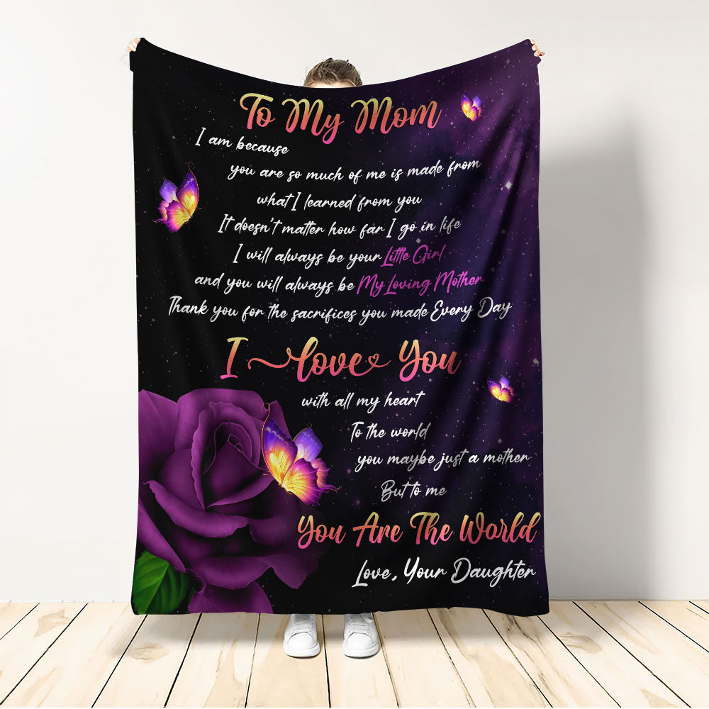 Purple Rose Butterfly Dear Mom Letter Flannel Blanket For Soft Bed Couch And Home Comfort
