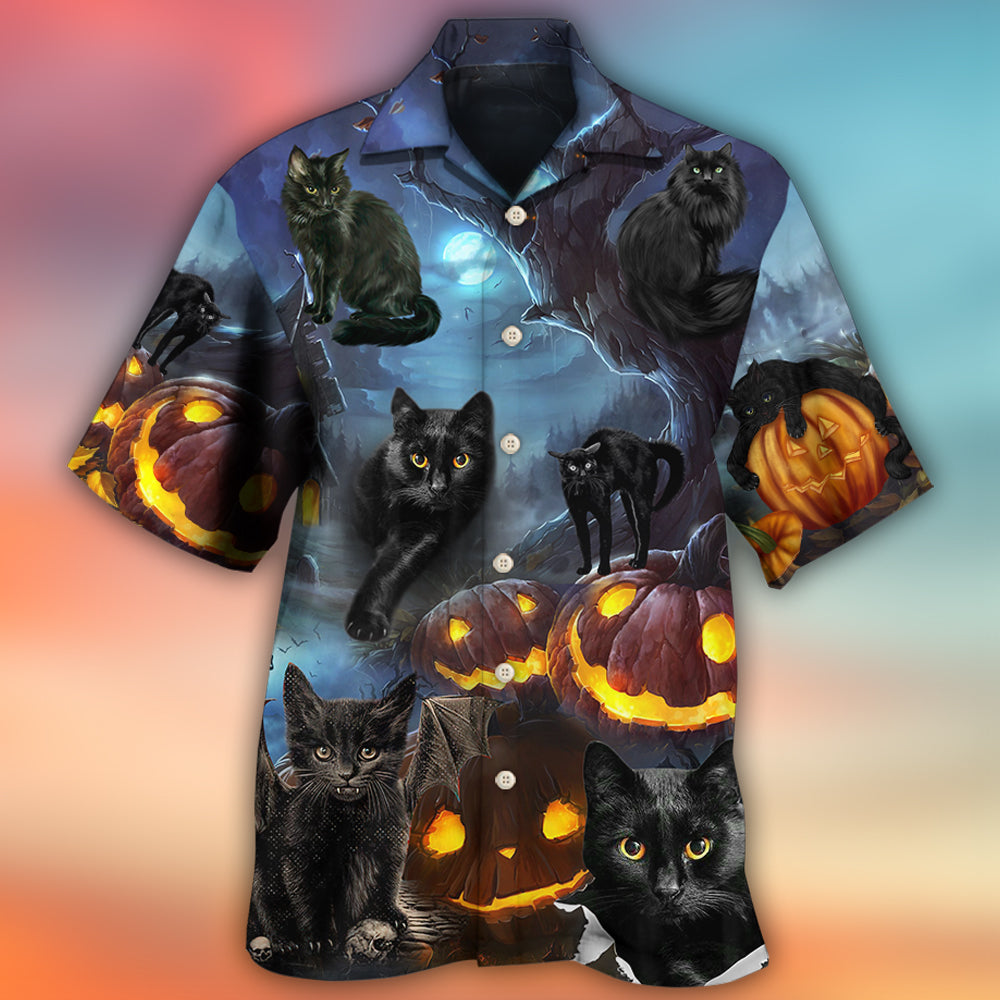 Halloween Black Cat Dark Night - Hawaiian Shirt