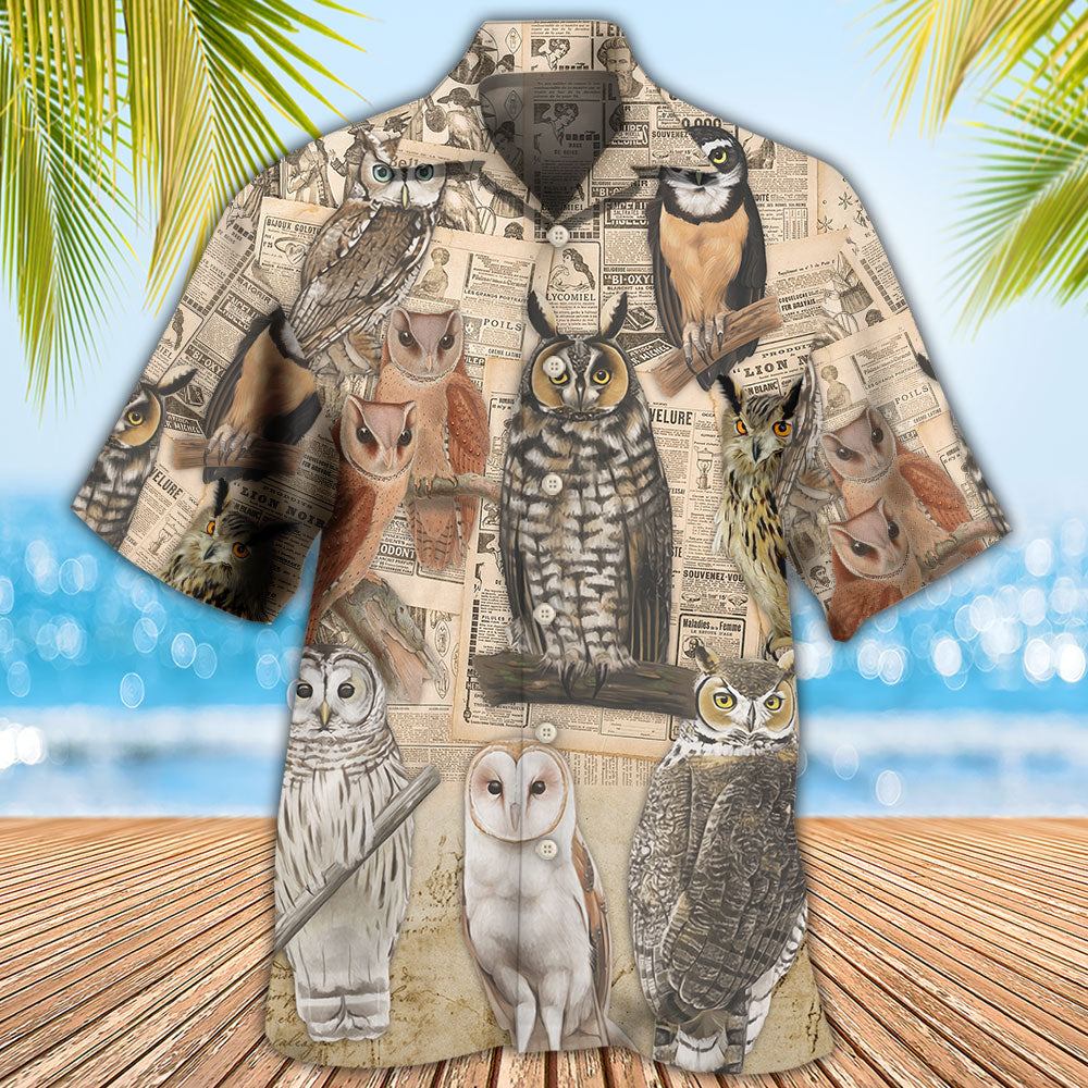 Vintage Owl On Old Paper Art – Hawaiian Shirt
