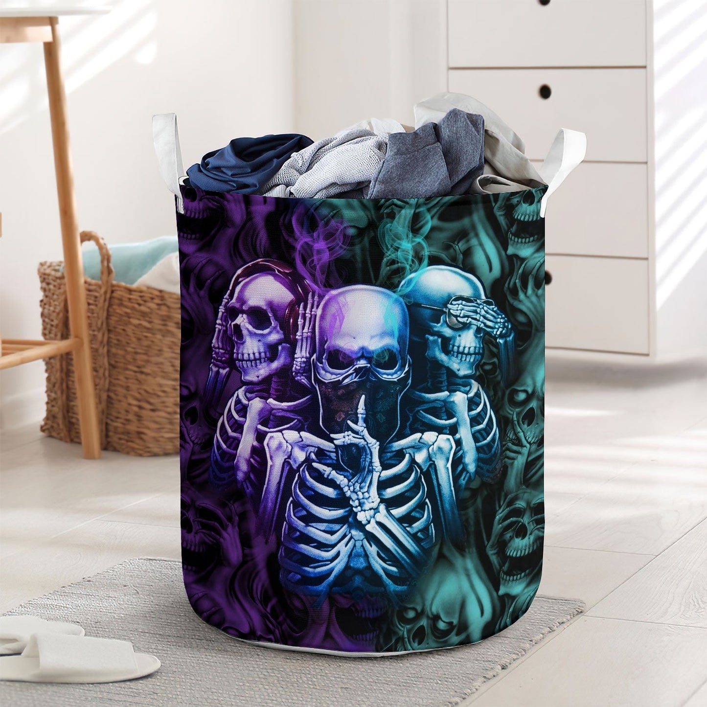 Skull Neither Hear Nor See - Laundry Basket - Owls Matrix LTD