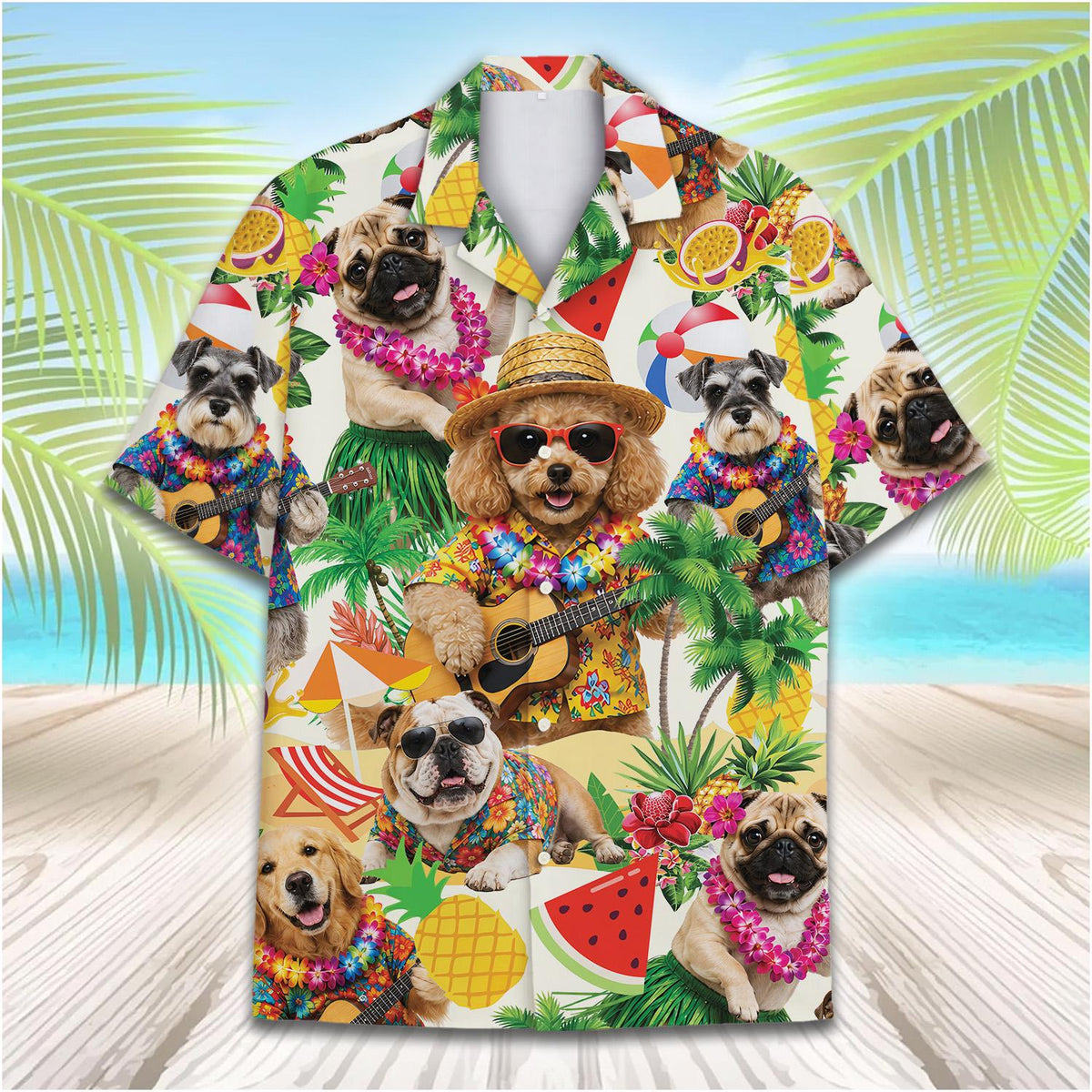 Cute Dog Tropical Ukulele Beach Vacation – Hawaiian Shirt