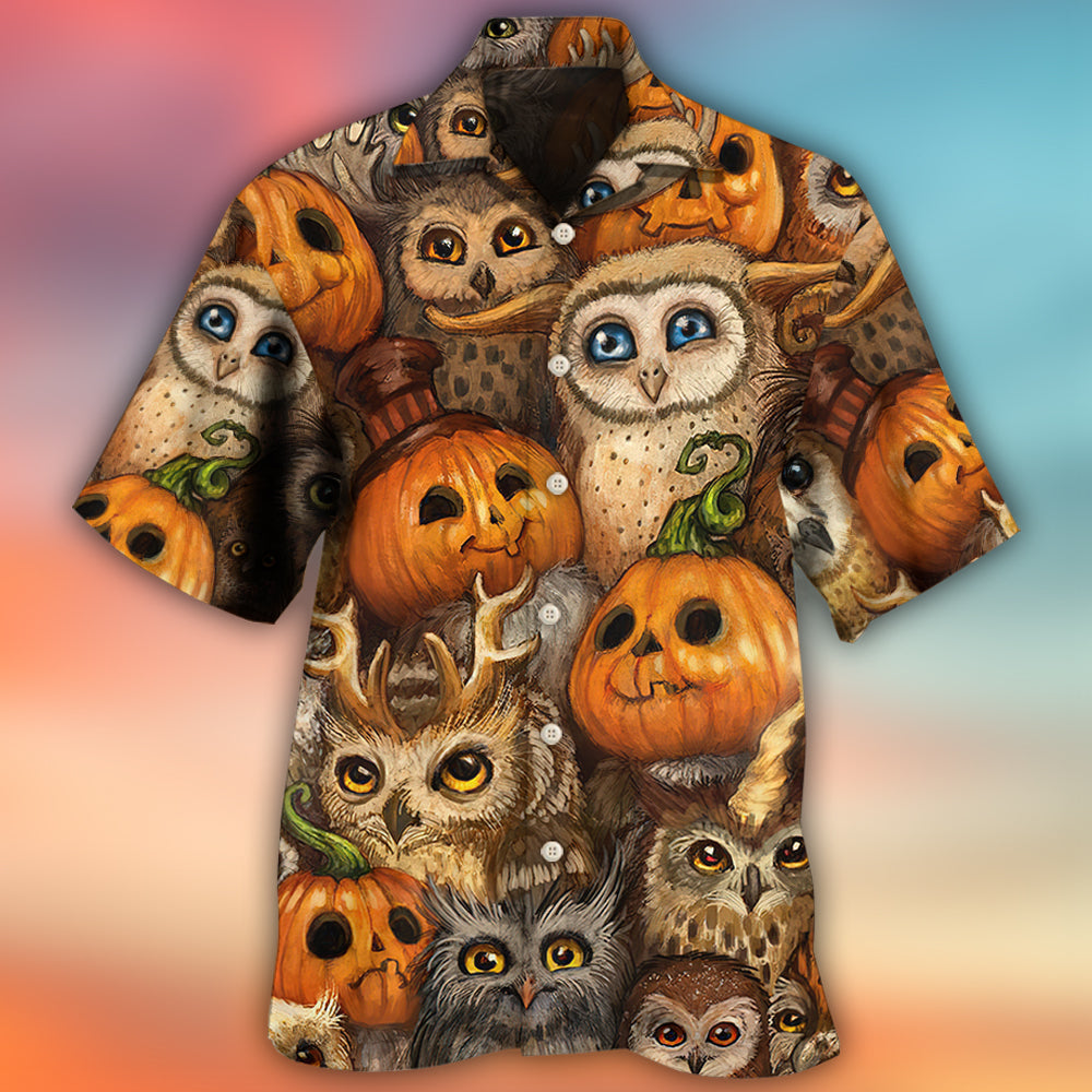 Halloween Owl And Pumpkin Pattern - Hawaiian Shirt