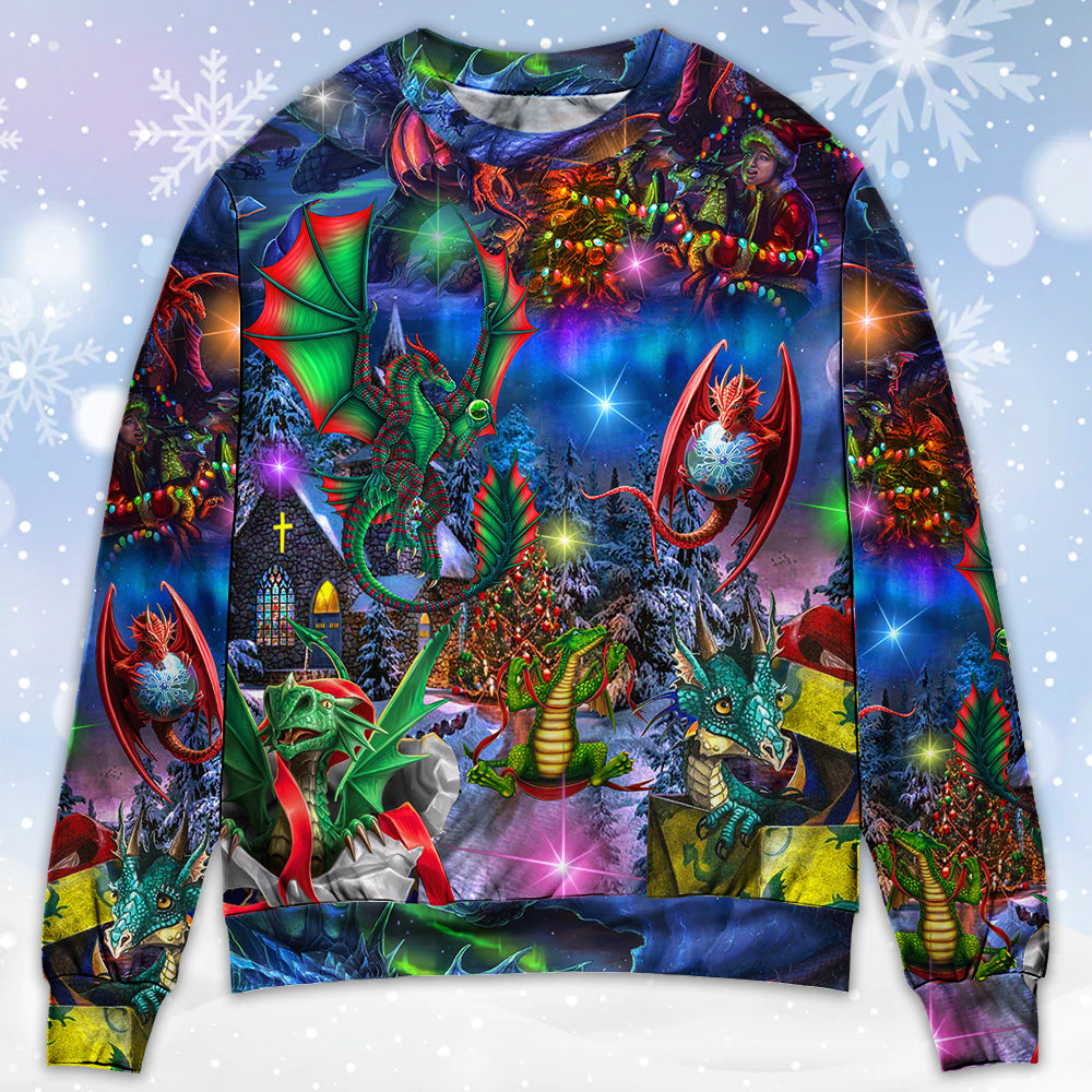 Christmas Dragon Light Fantasy Art Style – Sweater - Ugly Christmas Sweater